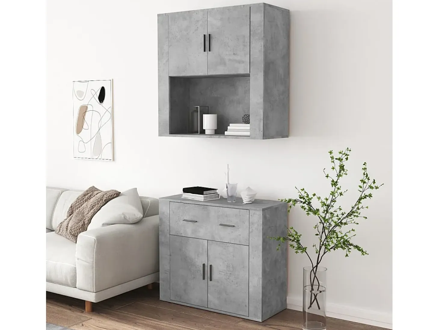 Aparador alto madera contrachapada gris hormigón