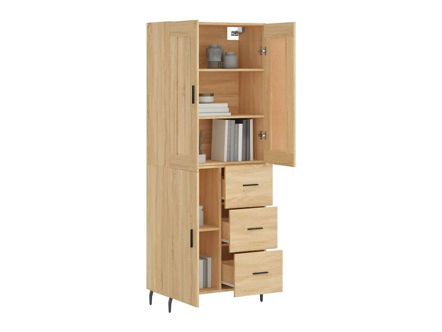 Aparador alto madera contrachapada color roble 69,5x34x180 cm