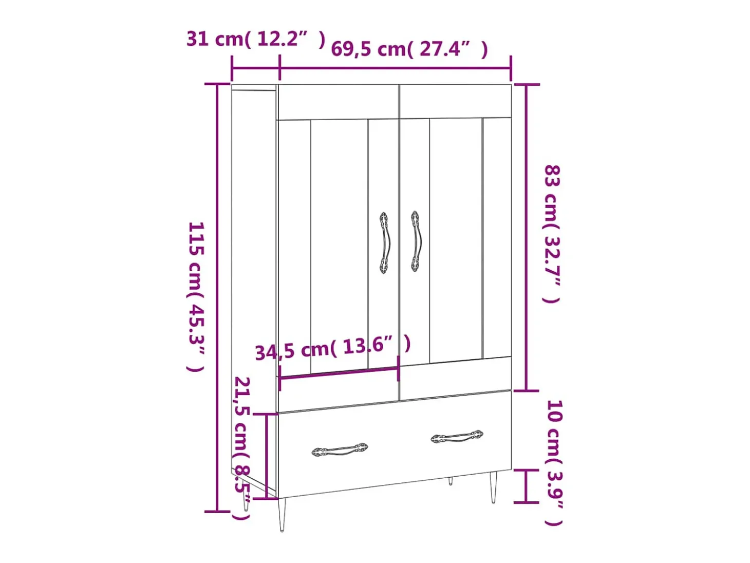 Aparador alto madera de ingeniería blanco 69,5x31x115 cm