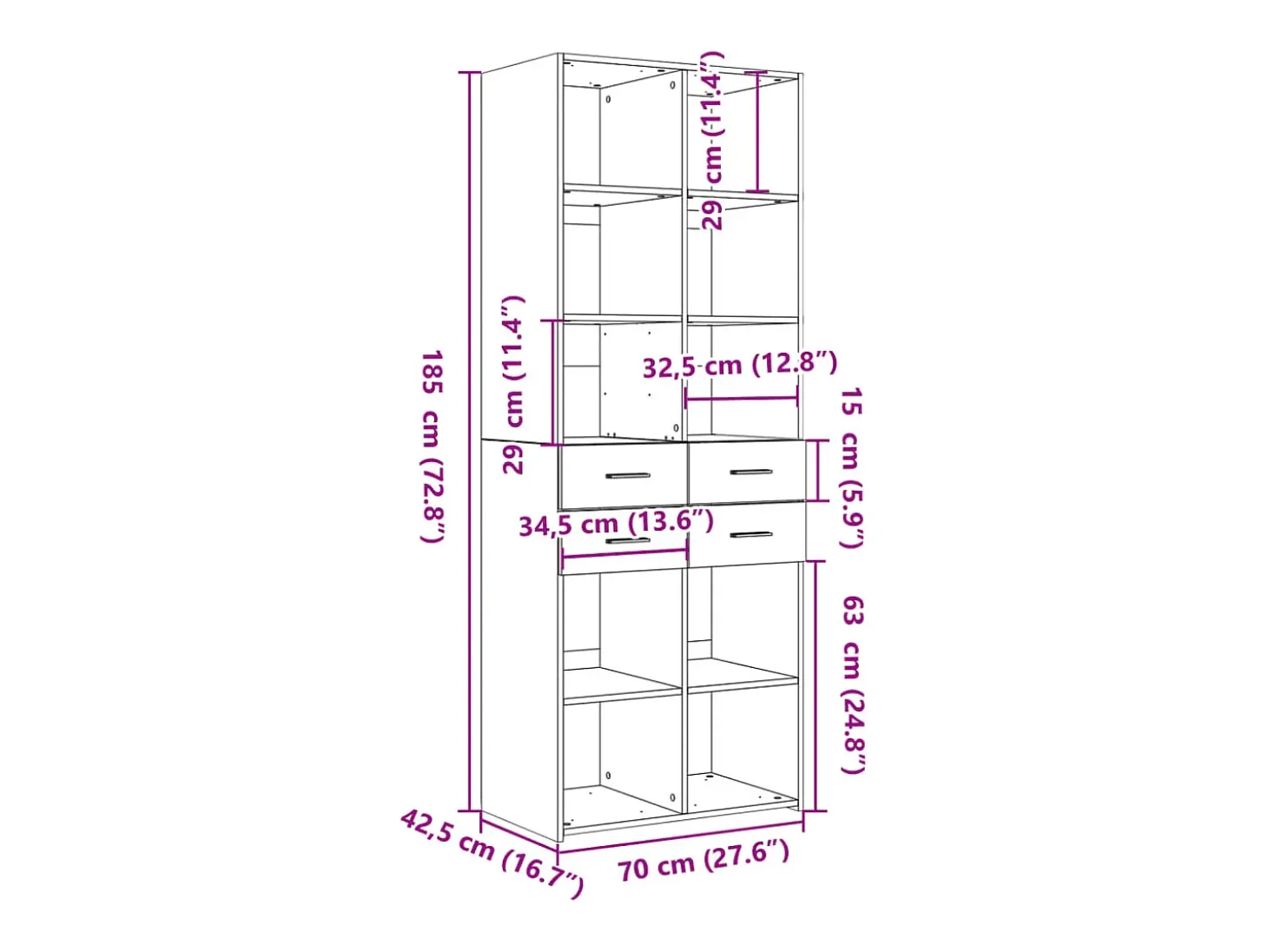 Aparador alto madera de ingeniería roble ahumado 70x42,5x185 cm