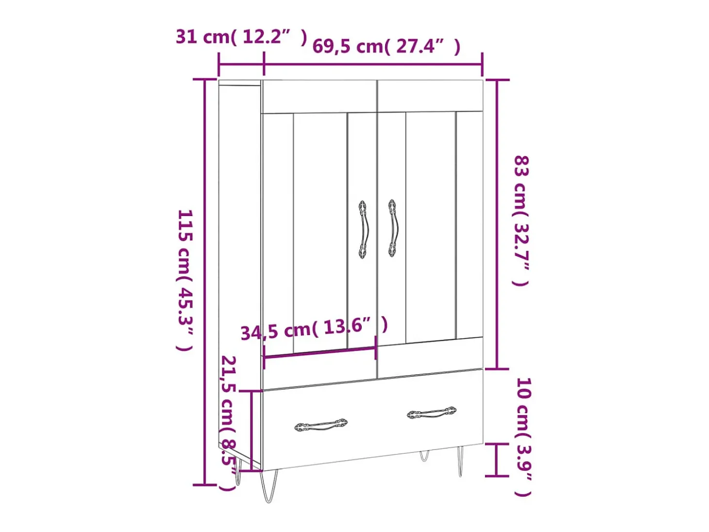 Aparador alto madera de ingeniería roble ahumado 69,5x31x115 cm