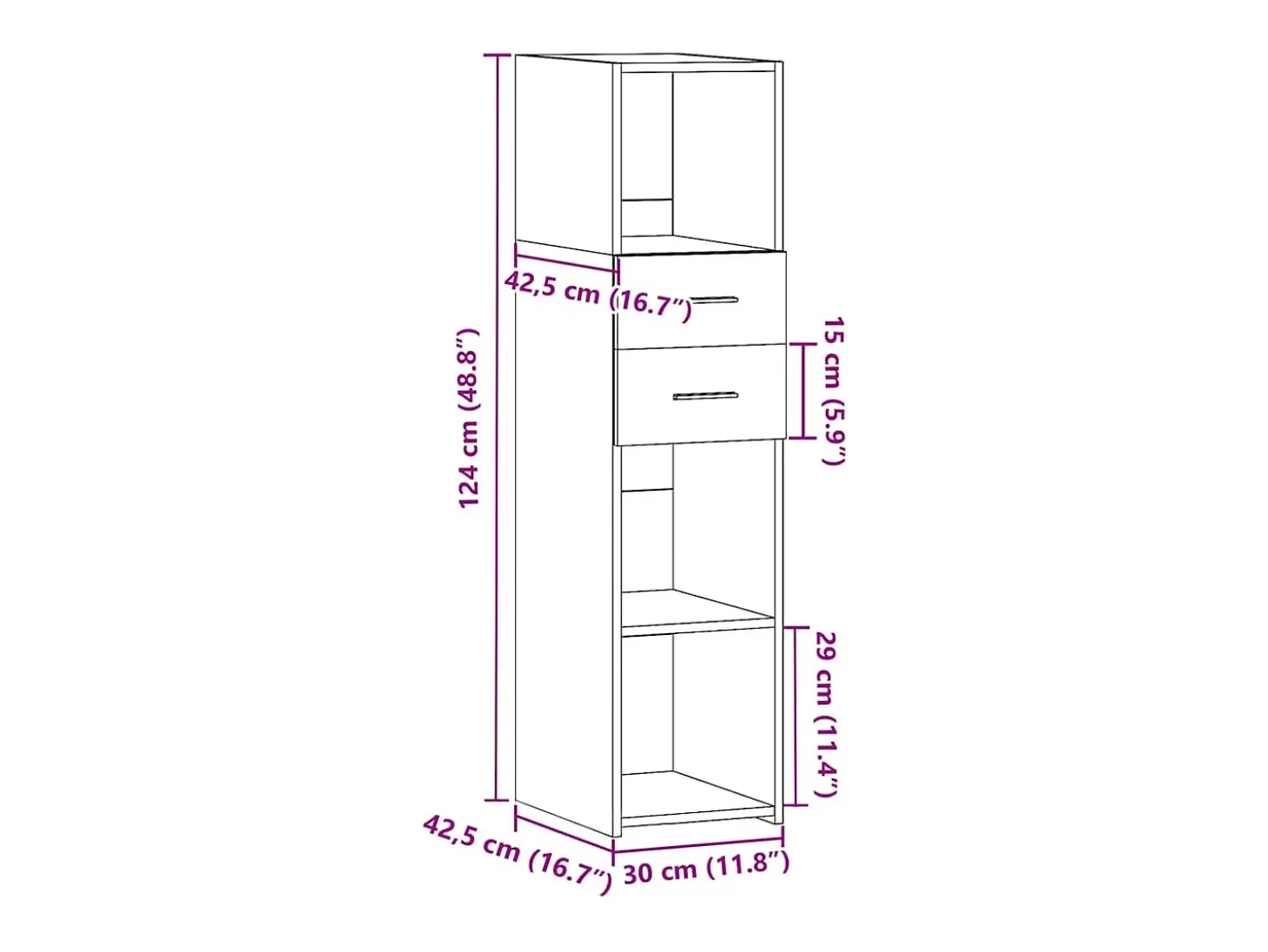 Aparador alto madera de ingeniería marrón roble 30x42,5x124 cm