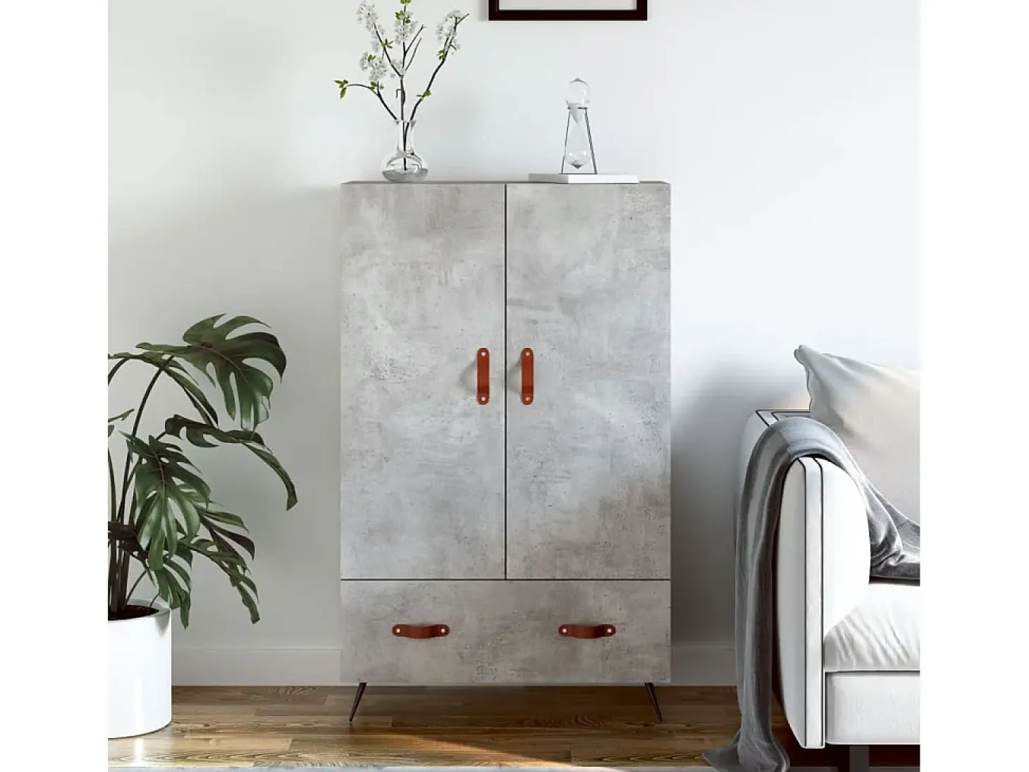 Aparador alto madera de ingeniería gris hormigón 69,5x31x115 cm