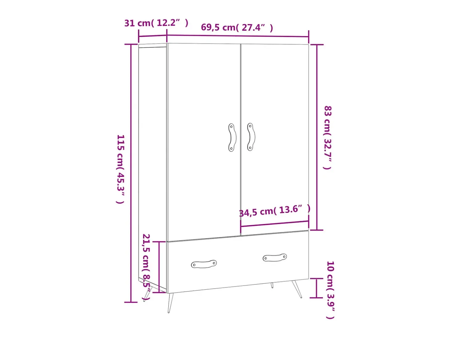 Aparador alto madera de ingeniería gris hormigón 69,5x31x115 cm