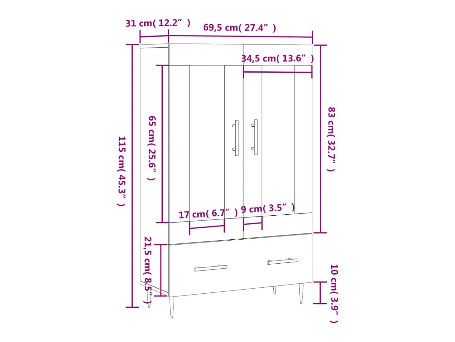 Aparador alto madera de ingeniería roble Sonoma 69,5x31x115 cm