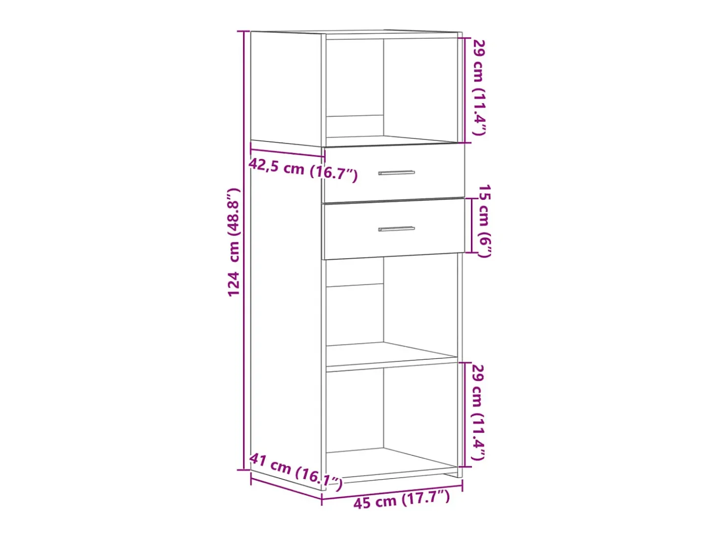 Aparador alto madera de ingeniería gris hormigón 45x42,5x124 cm