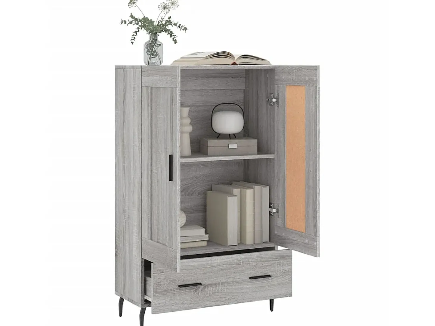Aparador alto madera de ingeniería gris Sonoma 69,5x31x115 cm ES69983