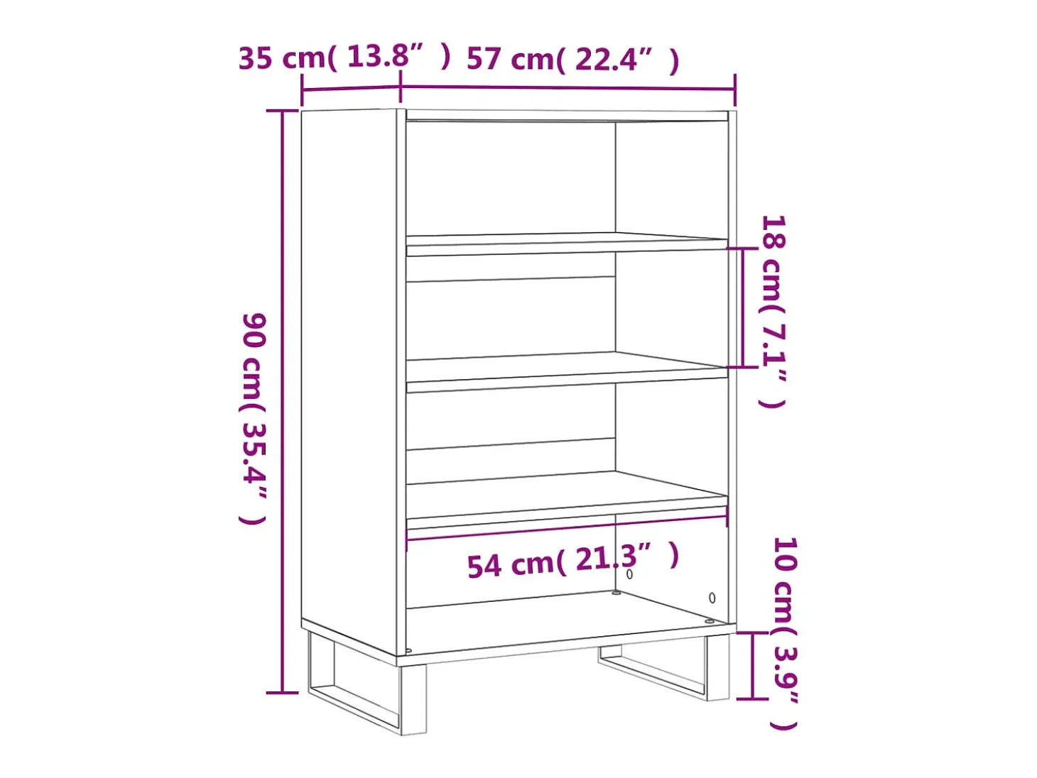 Aparador alto madera de ingeniería roble ahumado 57x35x90 cm