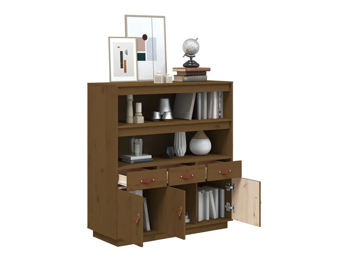 Aparador alto madera maciza de pino marrón miel 100x40x108,5 cm ES30294