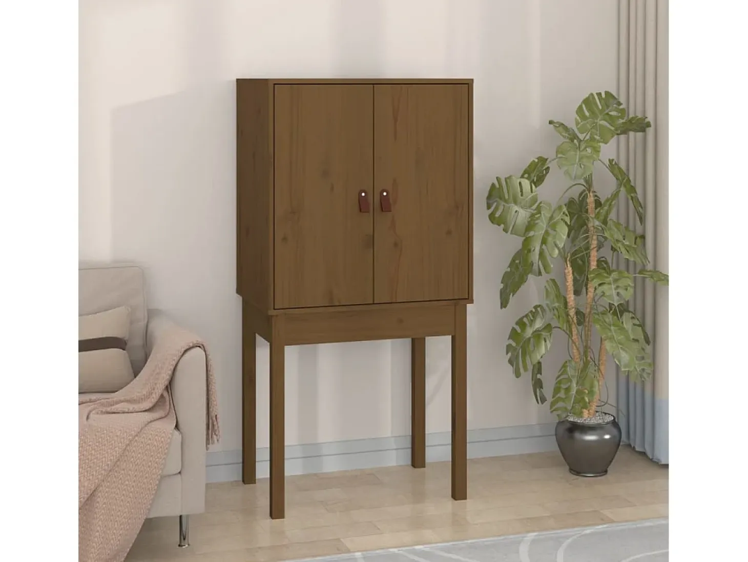 Aparador alto madera maciza de pino marrón miel 60x40x120 cm ES33175