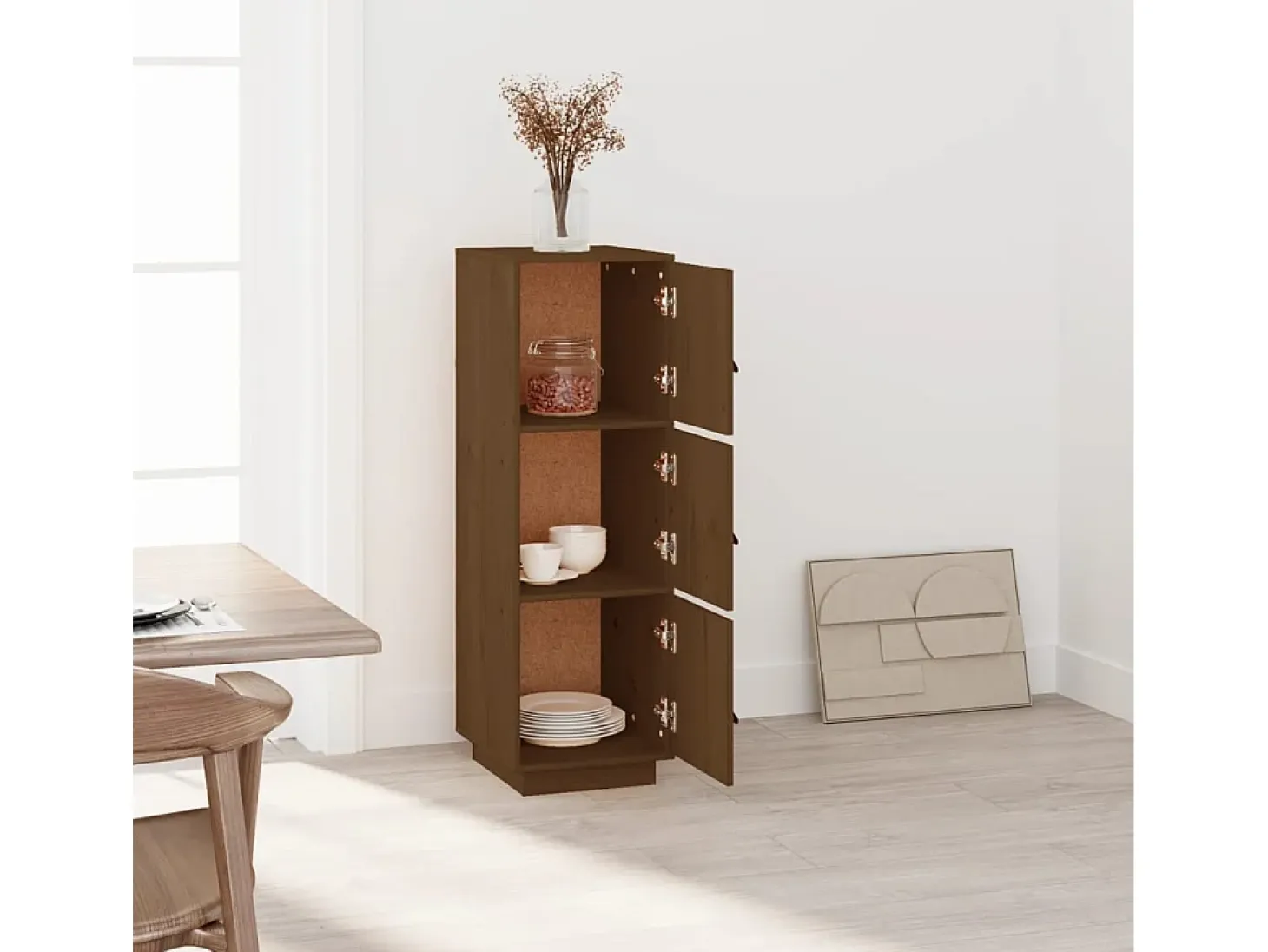 Aparador alto madera maciza de pino marrón miel 34x40x108,5 cm ES75051