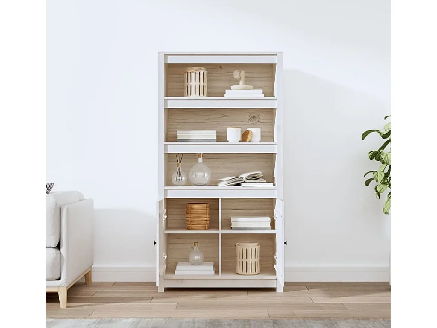 Aparador alto madera maciza de pino blanco 80x35x154 cm ES43021