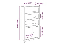 Aparador alto madera maciza de pino blanco 80x35x154 cm