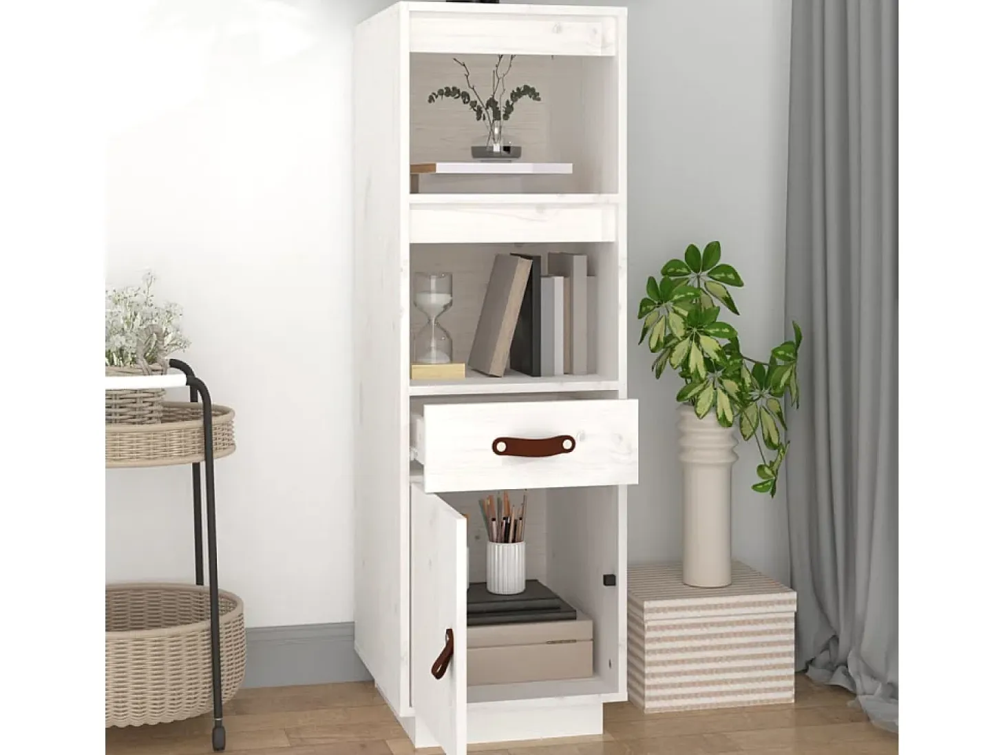 Aparador alto madera maciza de pino blanco 34x40x108,5 cm ES25644