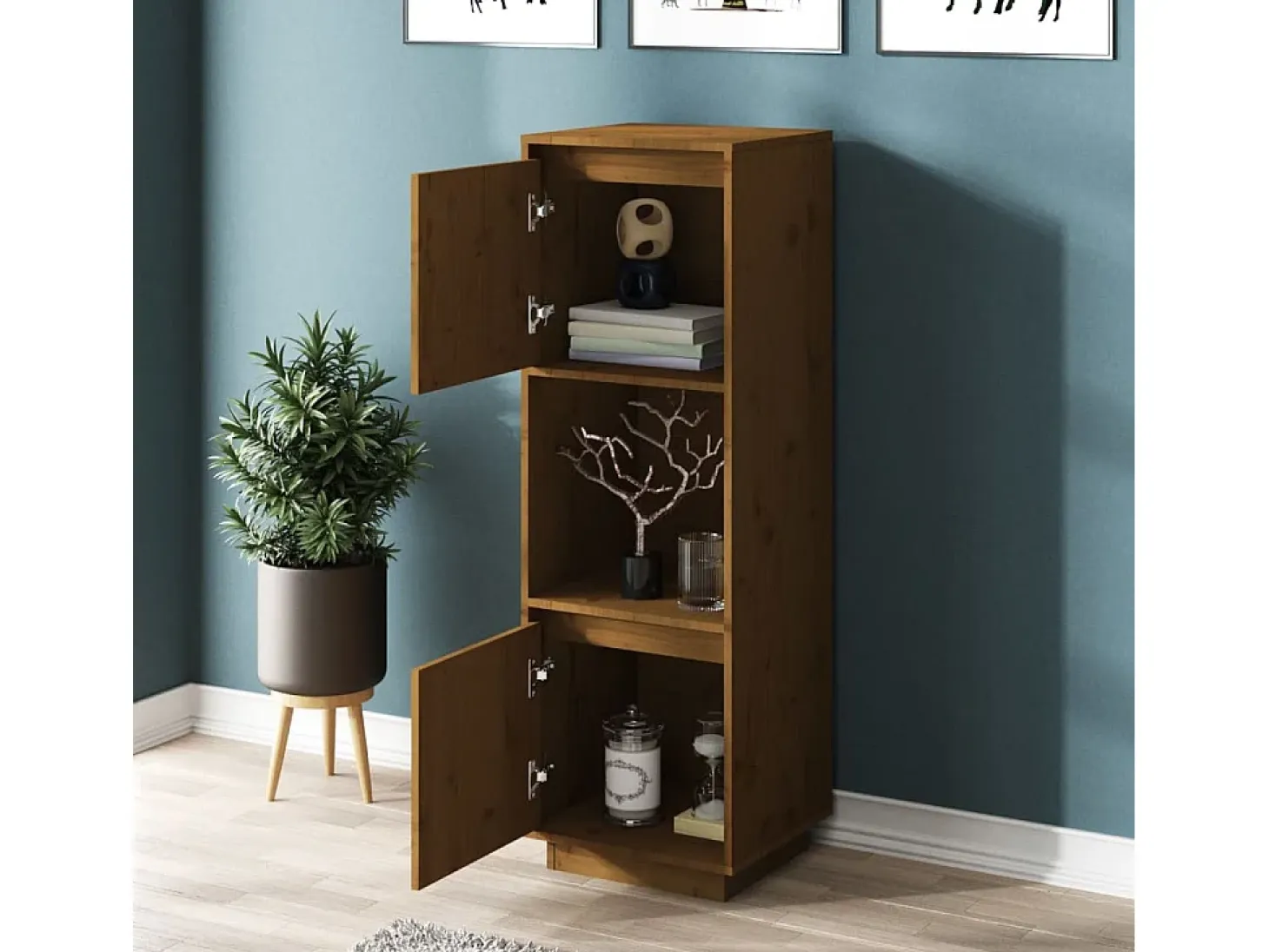 Aparador alto Marrón miel 38x35x117 cm Madera maciza de pino