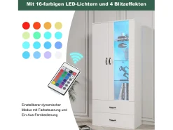 Aparador alto moderno con 2 puertas y 2 cajones - LED - vidrio y tableros de partículas - blanco
