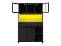 Aparador alto negro - Aparador con 3 cajones y 4 puertas - Iluminación LED y almacenaje abierto - para cocina y salón