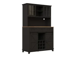 Aparador alto negro - Aparador con 3 cajones y 4 puertas - Iluminación LED y almacenaje abierto - para cocina y salón