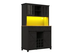Aparador alto negro - Aparador con 3 cajones y 4 puertas - Iluminación LED y almacenaje abierto - para cocina y salón