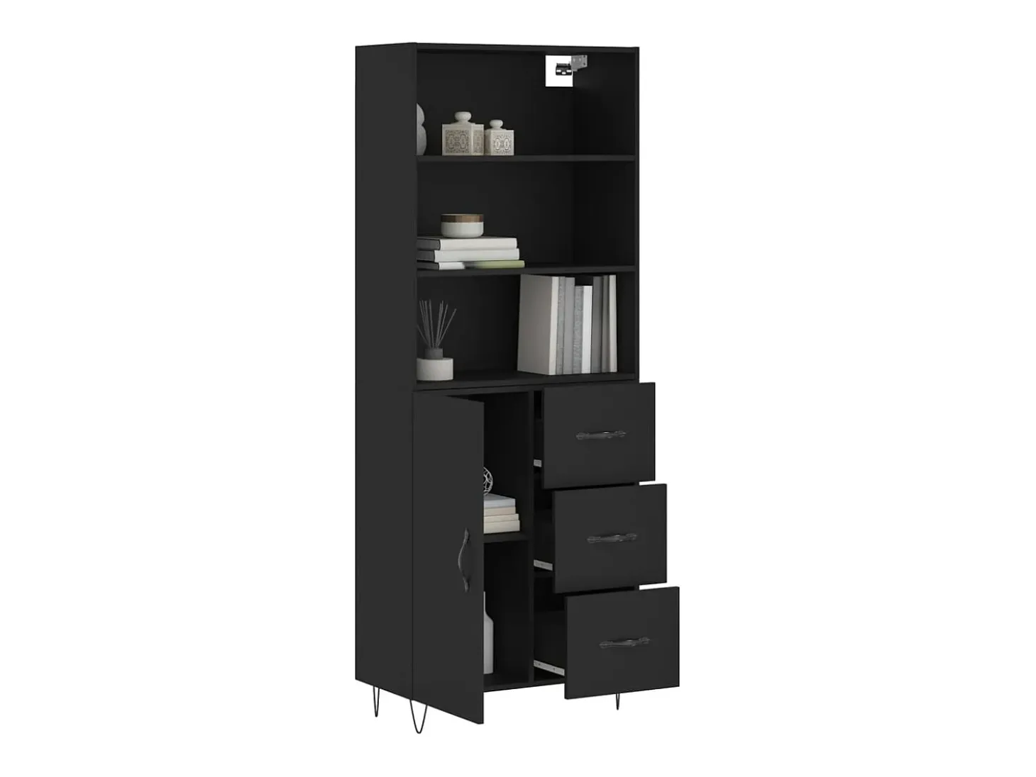 Aparador alto negro 69,5x34x180 cm Madera contrachapada