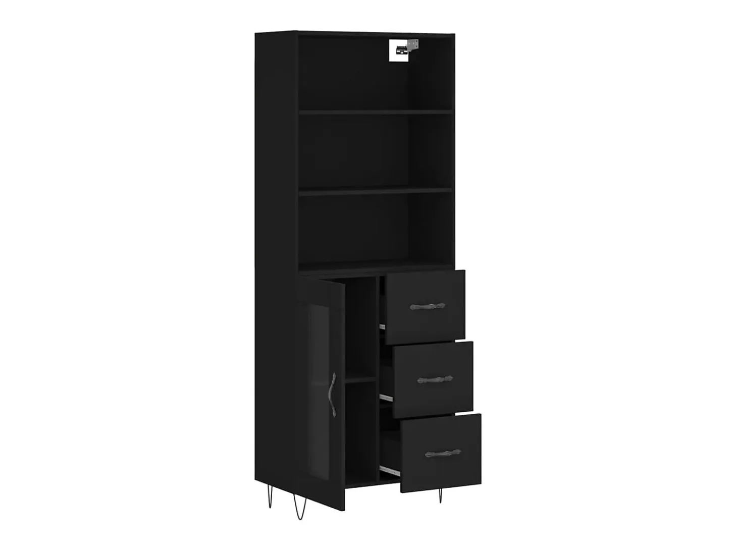 Aparador alto negro 69,5x34x180 cm Madera contrachapada