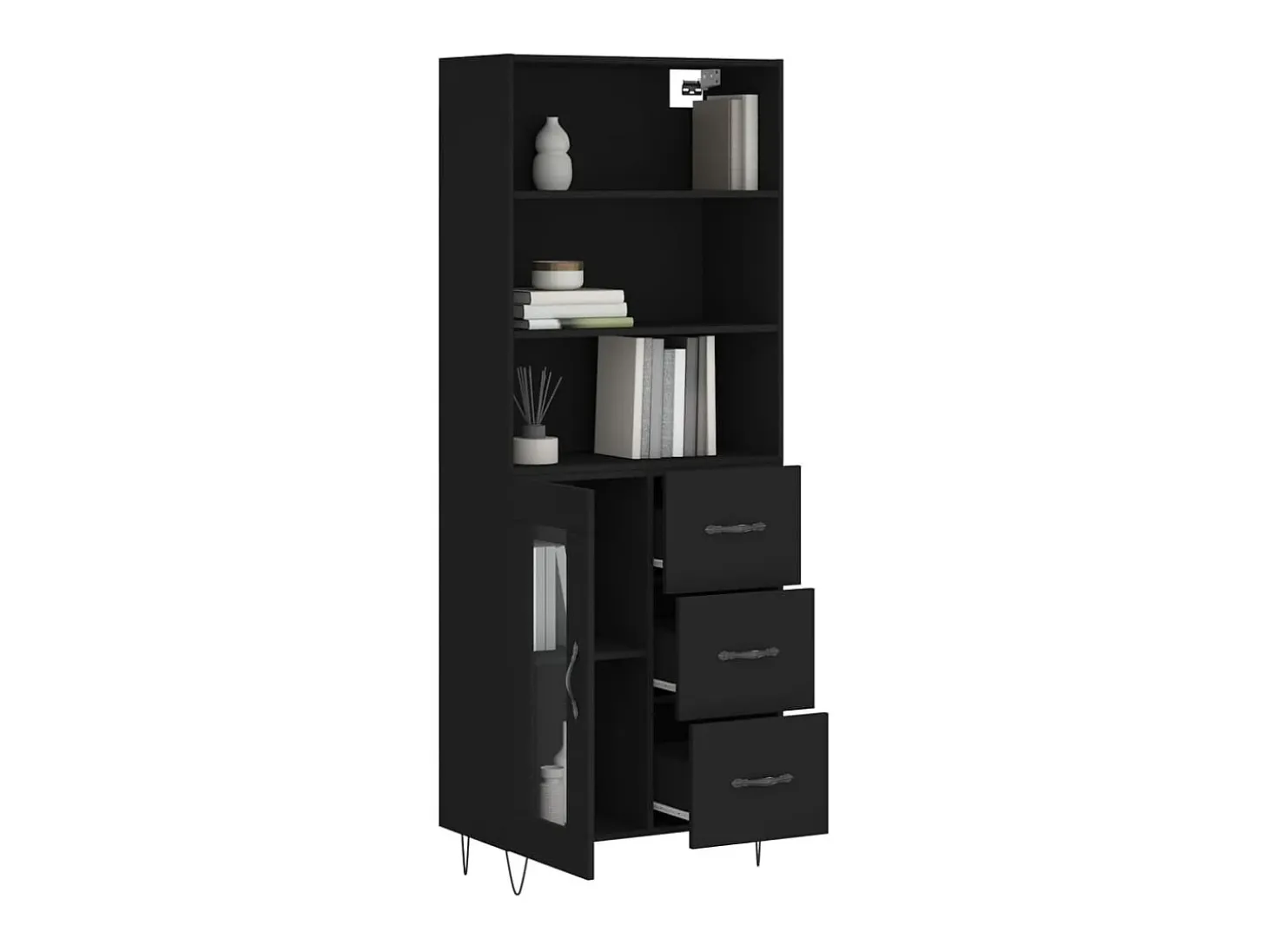Aparador alto negro 69,5x34x180 cm Madera contrachapada