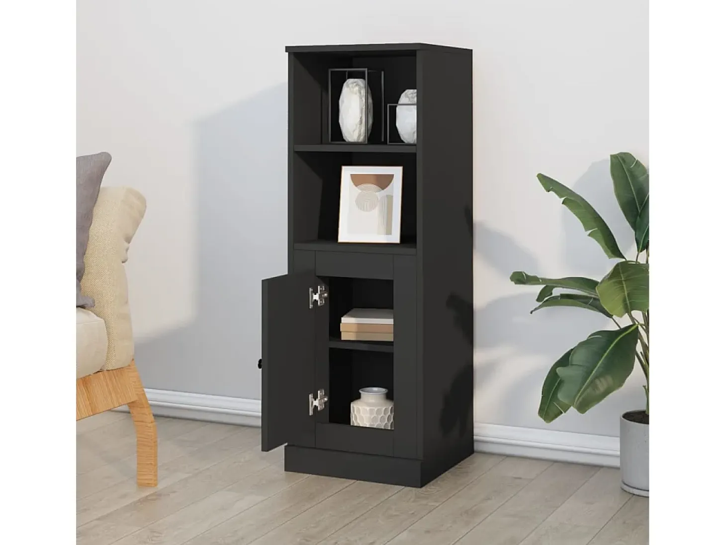 Aparador alto negro 36x35,5x103,5 cm madera de ingeniería