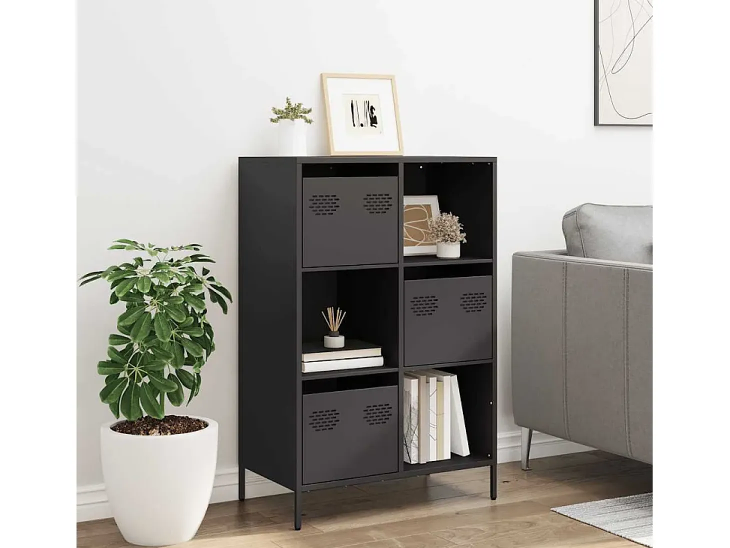 Aparador alto negro 68x39x103,5 cm acero
