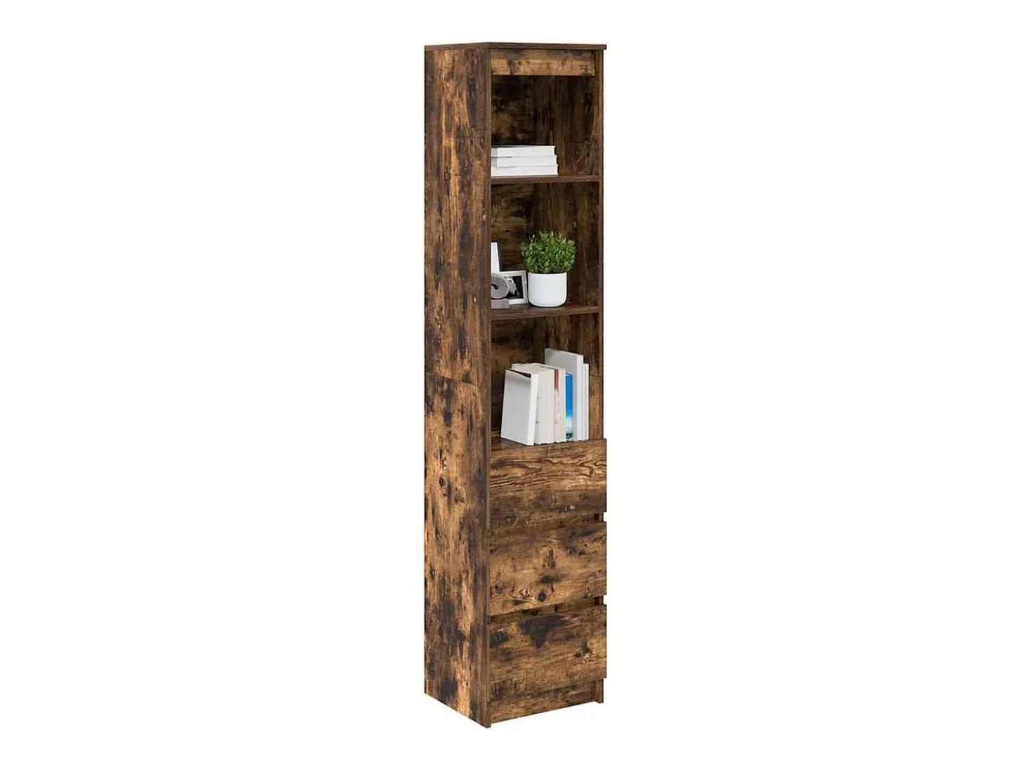 Aparador alto roble ahumado 37,5x35x180 cm madera de ingeniería