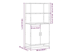 Aparador alto roble marrón 68x35x139 cm madera contrachapada metal