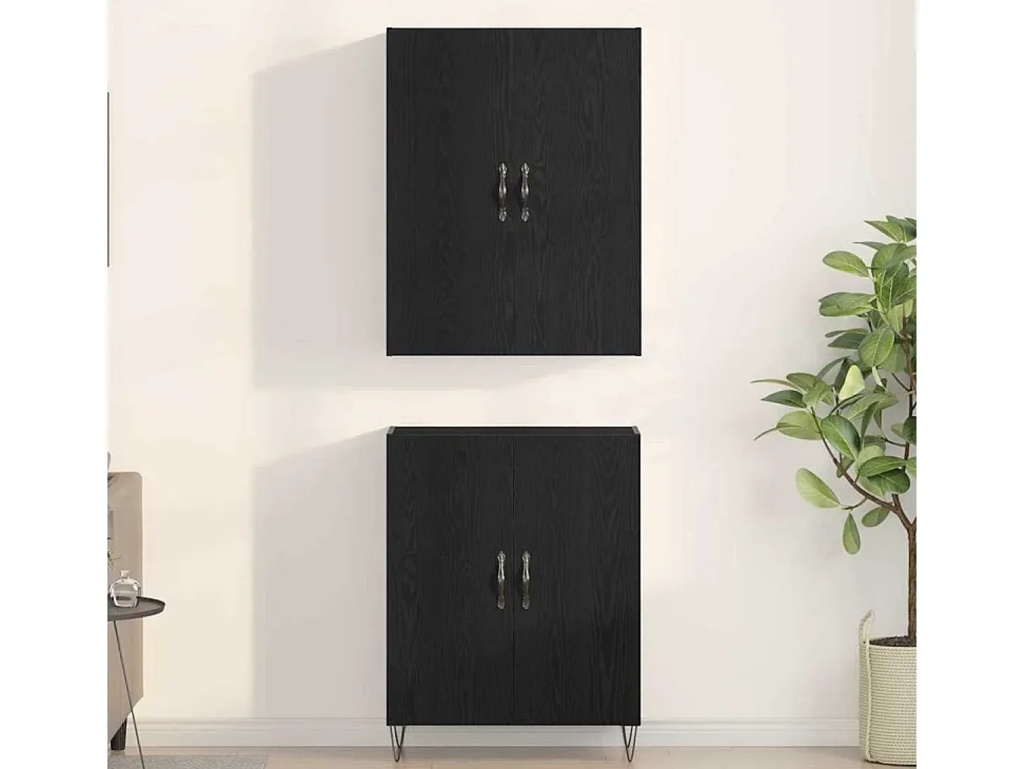 Aparador alto Roble Negro 69,5x34x180 cm Madera de ingeniería