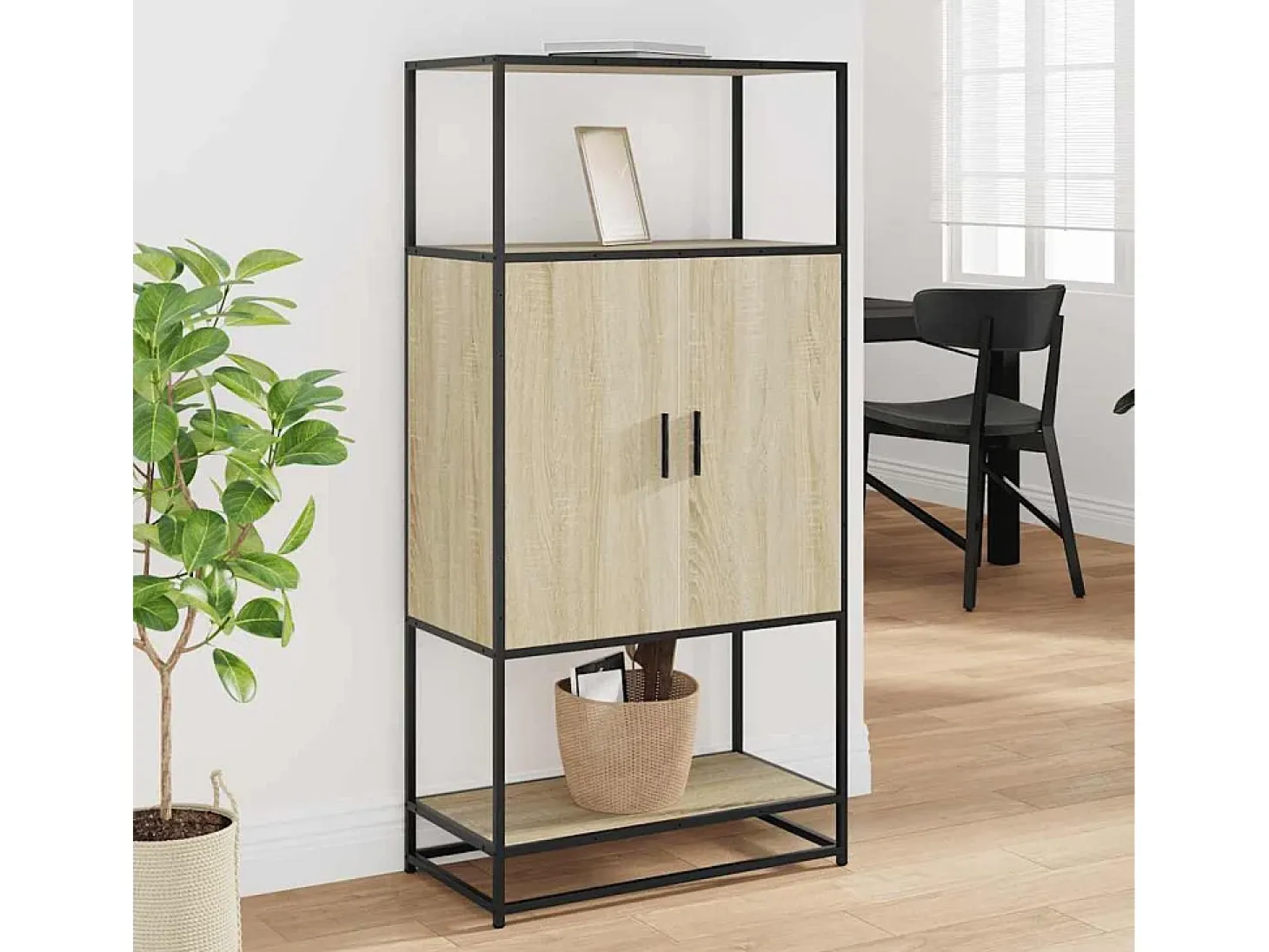 Aparador alto roble Sonoma 68x35x139 cm madera contrachapada metal