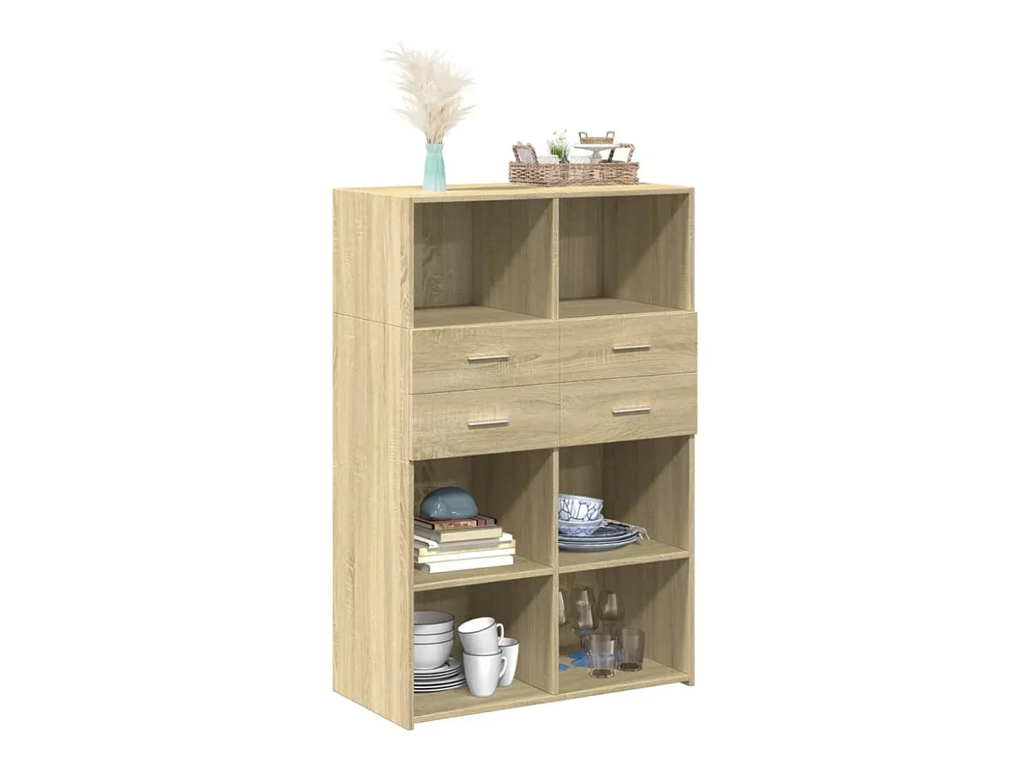 Aparador alto roble Sonoma 80x42,5x124 cm madera de ingeniería