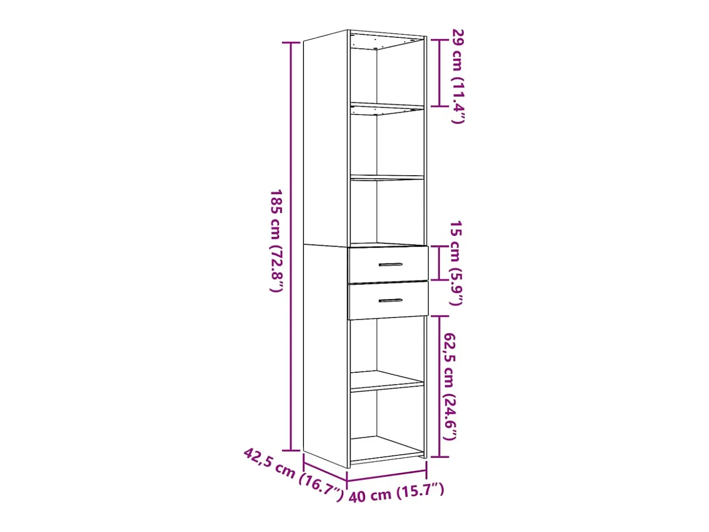 Aparador alto roble Sonoma 40x42,5x185 cm madera de ingeniería