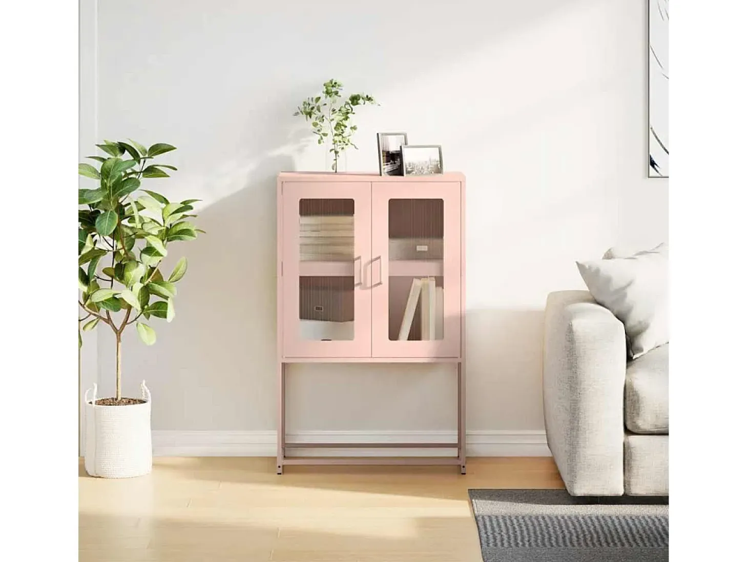 Aparador alto rosa 68x39x107 cm acero