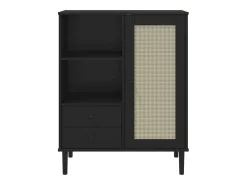 Aparador alto SENJA aspecto de ratán madera negro 90x40x112 cm