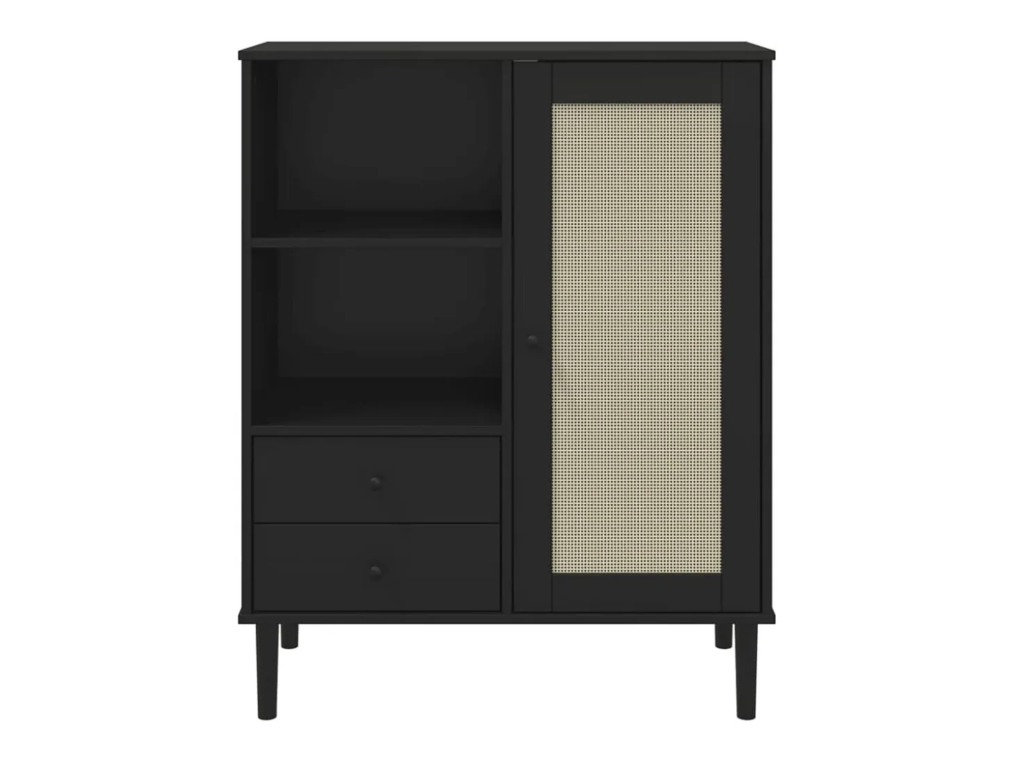 Aparador alto SENJA aspecto de ratán madera negro 90x40x112 cm