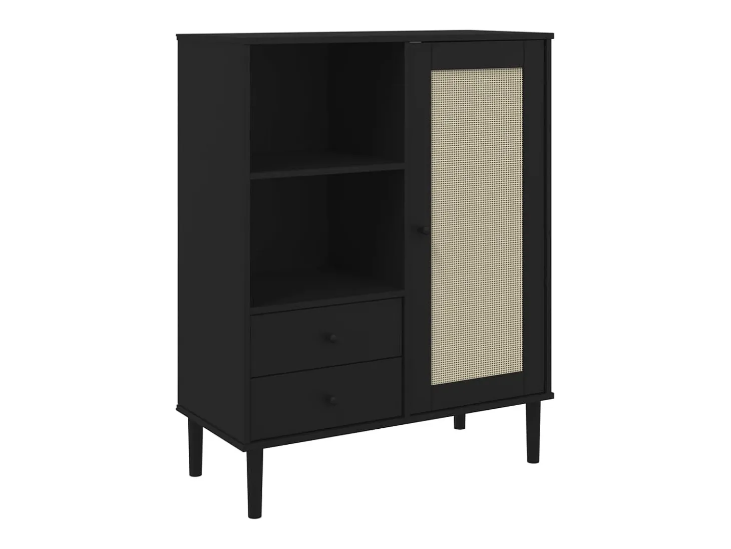 Aparador alto SENJA aspecto de ratán madera negro 90x40x112 cm