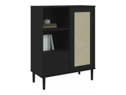 Aparador alto SENJA aspecto de ratán madera negro 90x40x112 cm