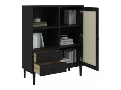 Aparador alto SENJA aspecto de ratán madera negro 90x40x112 cm