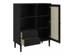 Aparador alto SENJA aspecto de ratán madera negro 90x40x112 cm