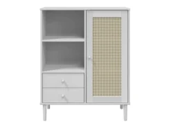 Aparador alto SENJA aspecto de ratán madera blanco 90x40x112 cm ES52615