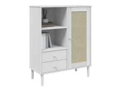 Aparador alto SENJA aspecto de ratán madera blanco 90x40x112 cm ES52615