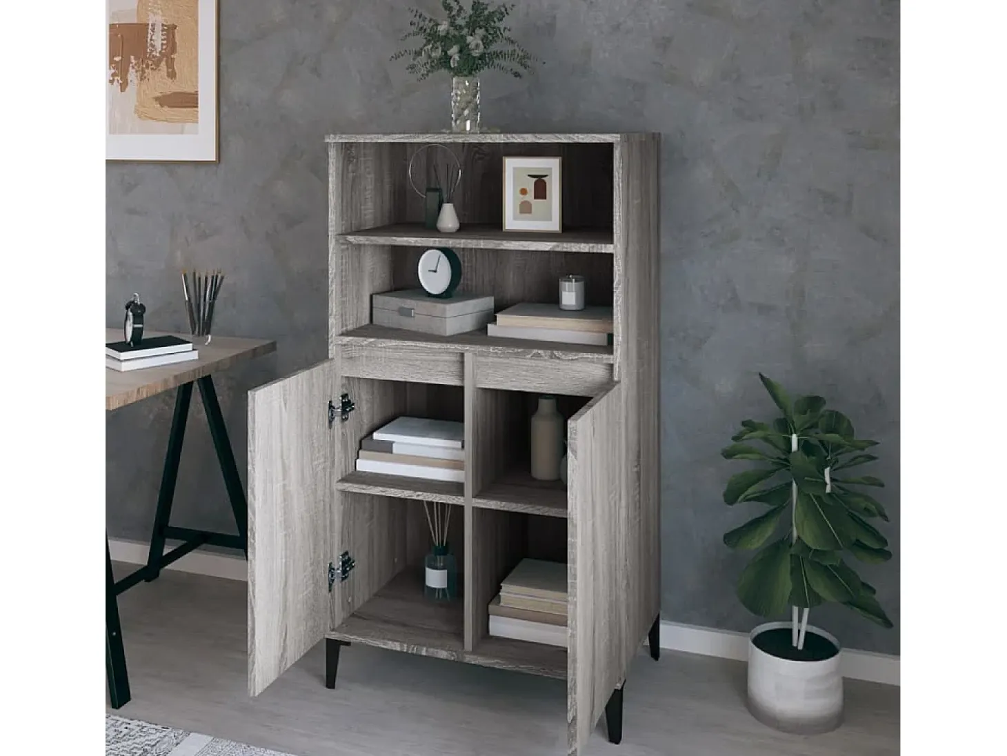 Aparador alto Sonoma gris 60x36x110 cm Madera de ingeniería