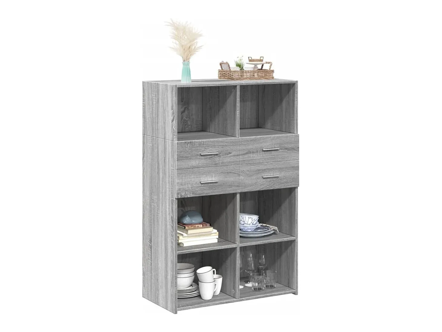 Aparador alto Sonoma gris 80x42,5x124 cm madera de ingeniería