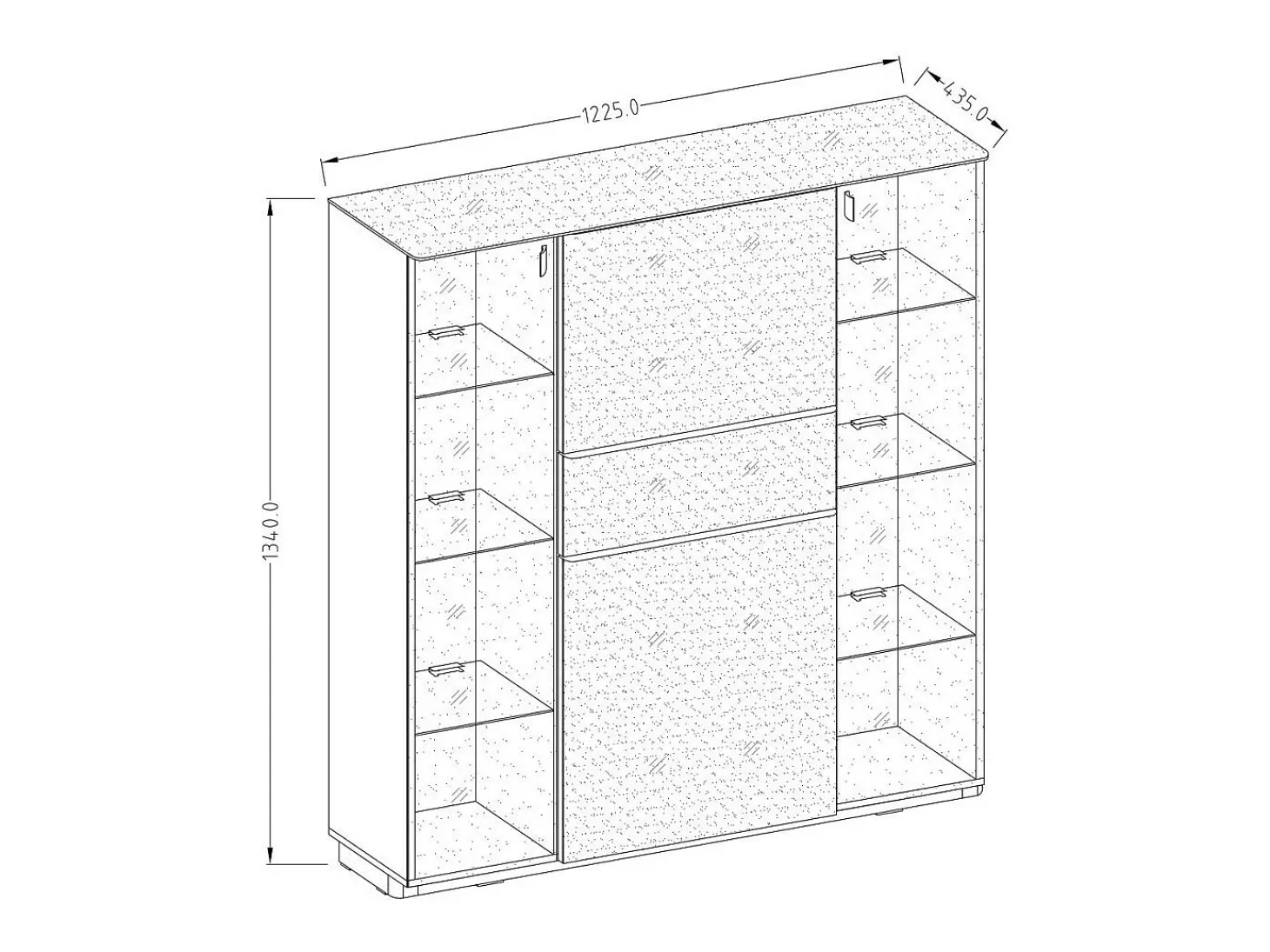 Aparador alto TONGA 123x133x44 cm con 4 puertas de vidrio y 1 cajón, color wengué
