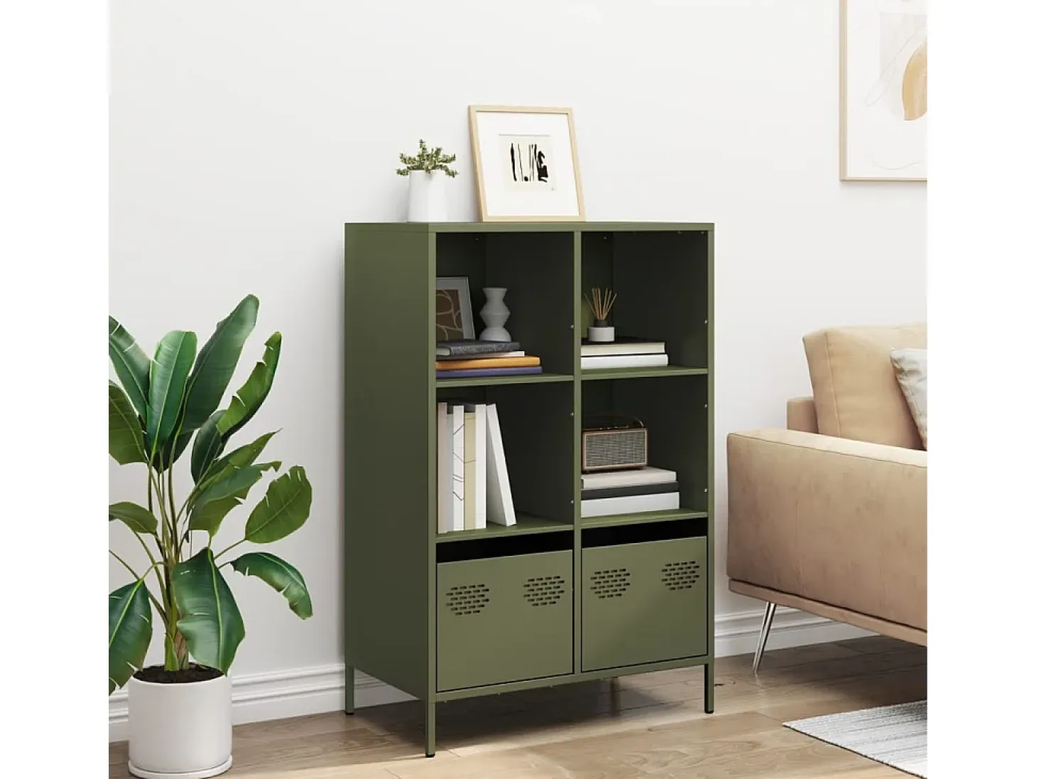 Aparador alto verde oliva 68x39x103,5 cm acero
