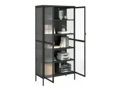 Aparador alto vidrio y acero negro 85x40x180 cm
