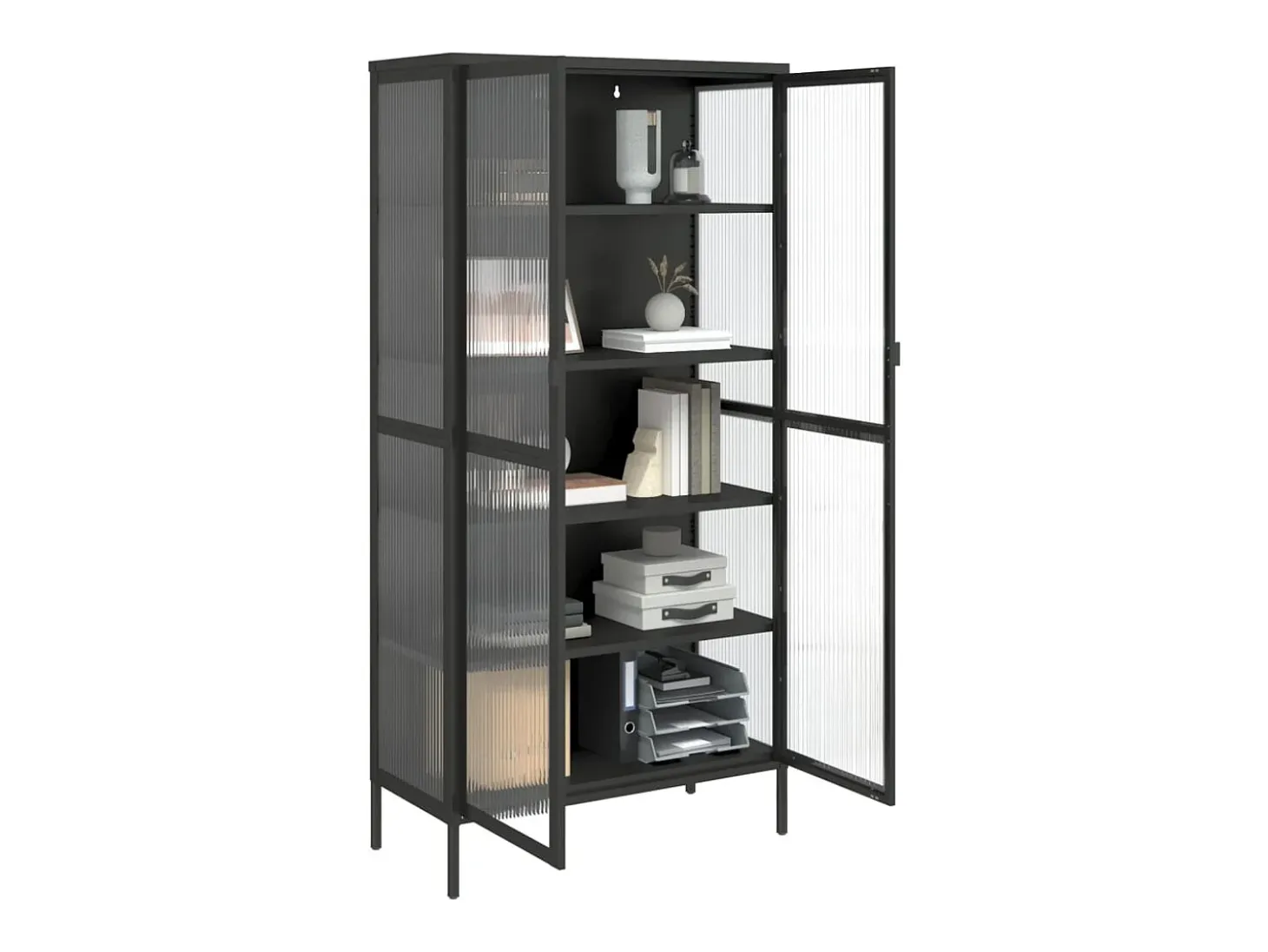 Aparador alto vidrio y acero negro 85x40x180 cm