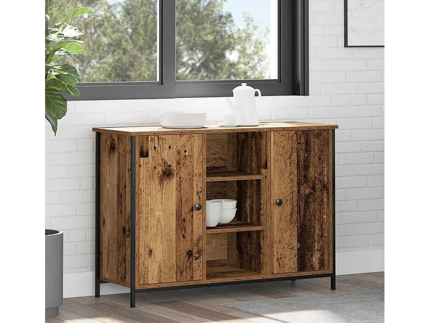 Aparador antiguo de madera 100x35x70 cm en madera contrachapada y acero